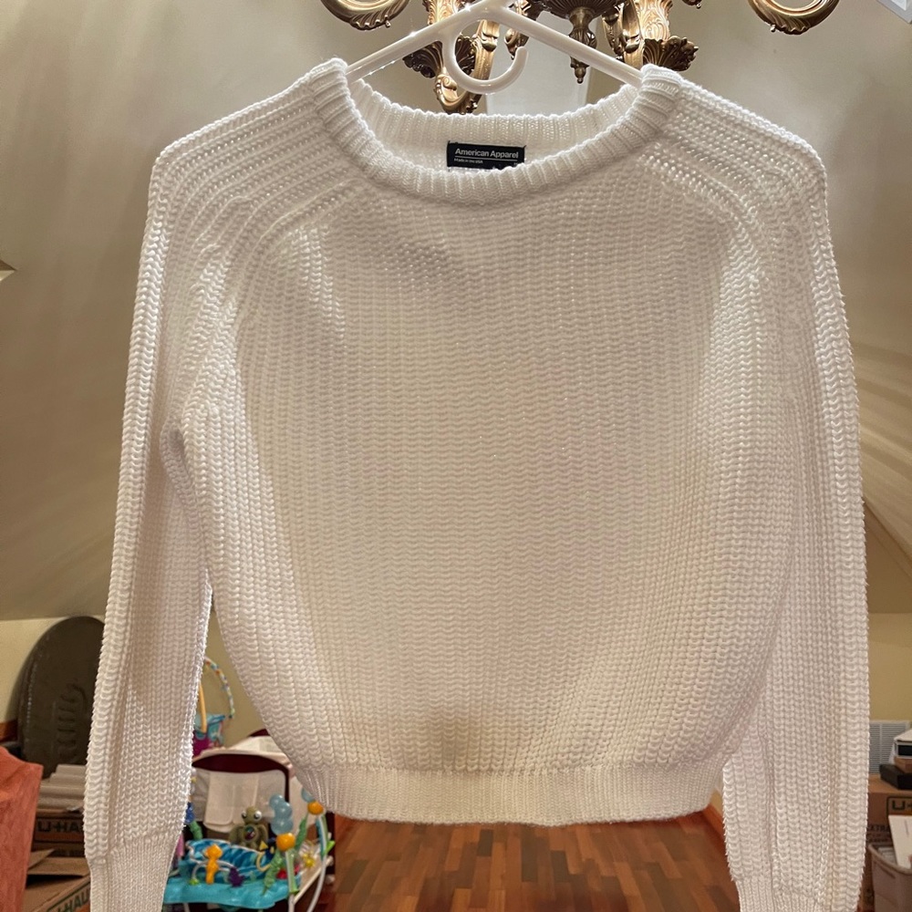 American Apparel White Cropped Ribbed Sweater